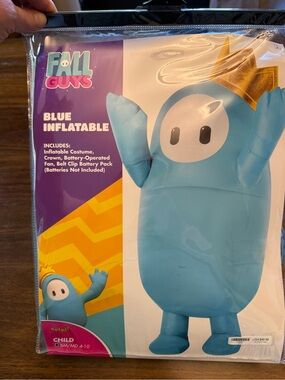 Spirit Fall Guys Blue Inflatable Costume with Gold Crown Size 4-10